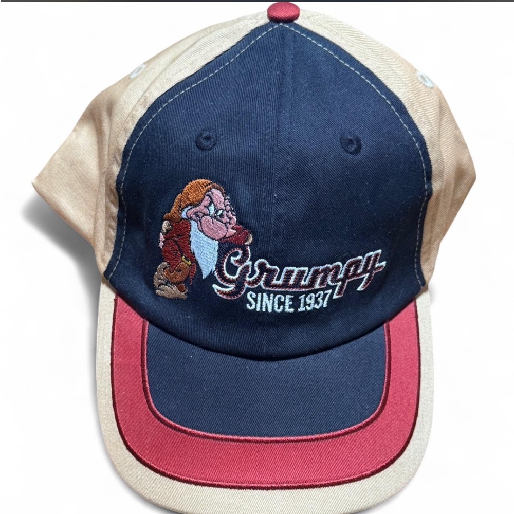 Disney Grumpy Embroidered Navy Red Beige Baseball Cap